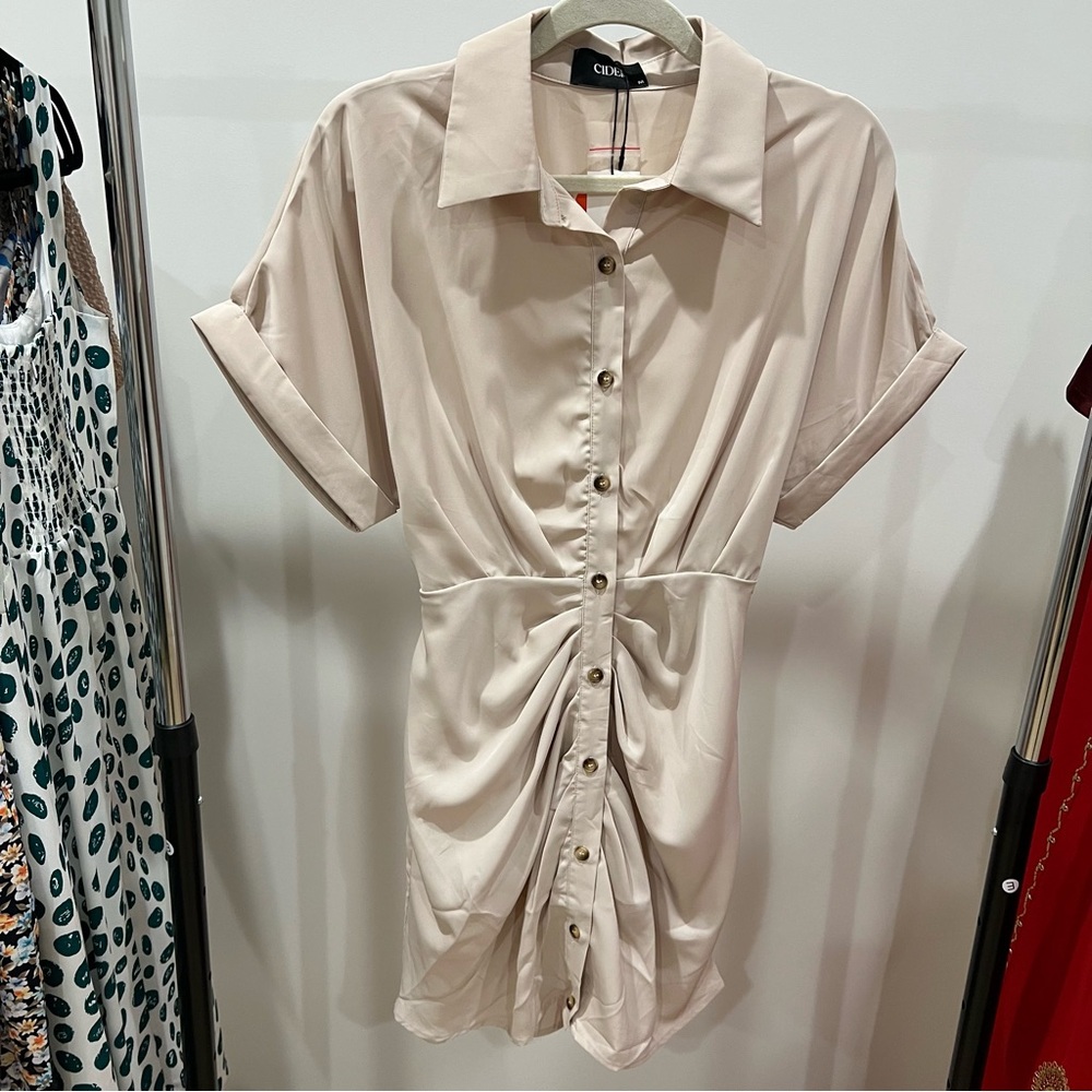 Cider Cream Button-Front Shirt Dress